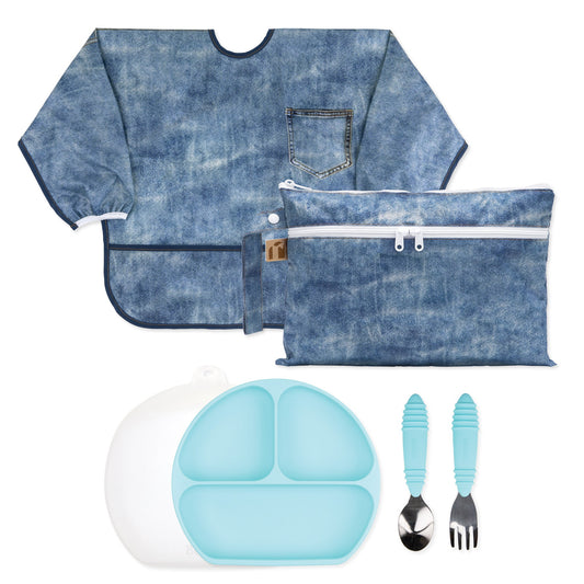 Bumkins Everyday | On-The-Go Mealtime 6-Piece Set: Denim + Blue