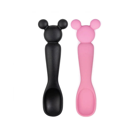 Bumkins Best Seller | Minnie & Mickey Mouse Black + Pink Silicone Dipping Spoons