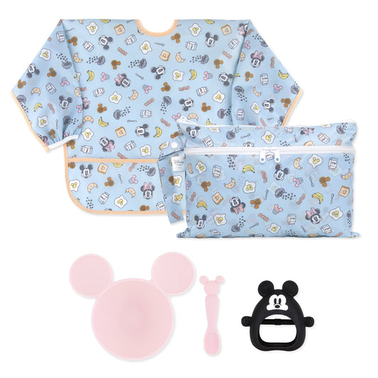 Bumkins Best Seller | On-The-Go Mealtime 5-Piece Set: Mickey + Minnie Mouse Sunny Side Up Pi