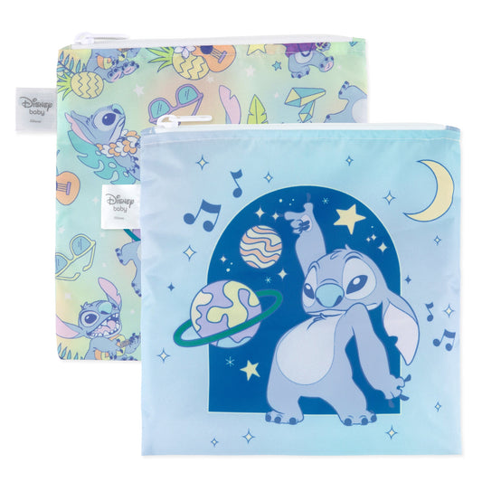 Bumkins New | Reusable Snack Bag, Large 2 Pack: Stitch Star-ring Up Trouble