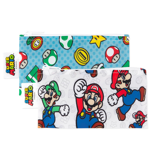 Bumkins Customer Favorite | Nintendo Reusable Snack Bags, Waterproof Fabric, BPA Free, 2-Pack – Super Mario Baby