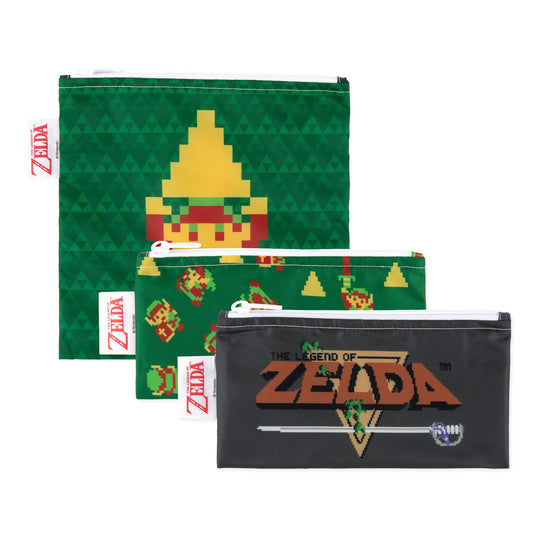 Bumkins Exclusive | Zelda Reusable Snack Bag Set, Waterproof Fabric, BPA Free, Eco-Friendly – Nintendo Baby