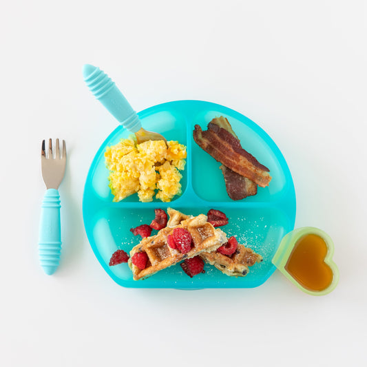 Bumkins Great Value | Silicone Divided Grip Dish with Suction Base - Aqua Jelly