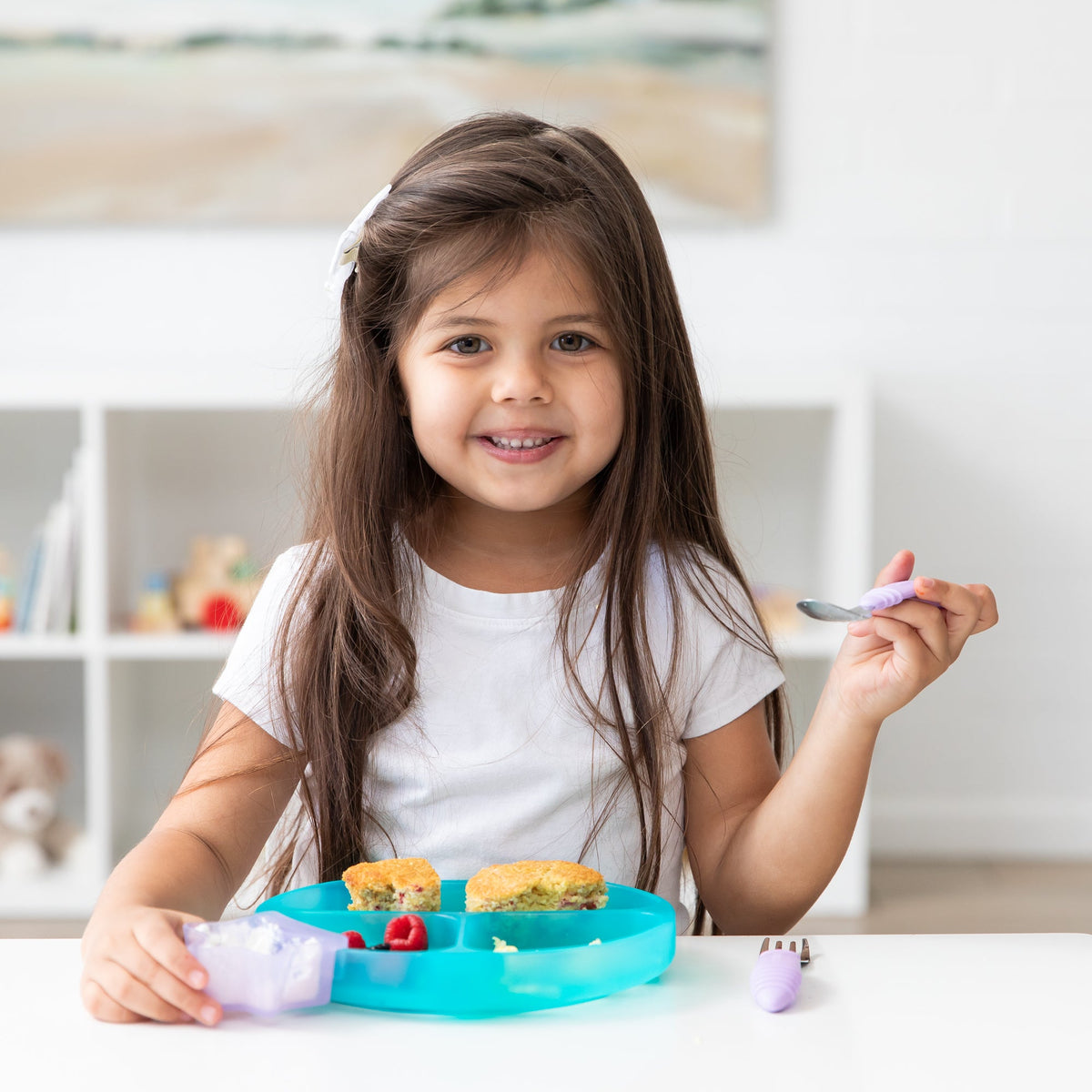 Bumkins Great Value | Silicone Divided Grip Dish with Suction Base - Aqua Jelly