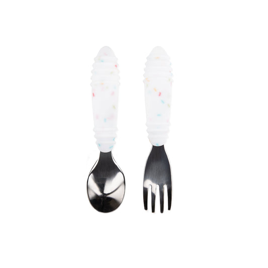Bumkins Best Seller | Toddler-Safe Kids Silverware Duo in Cute Vanilla Sprinkle