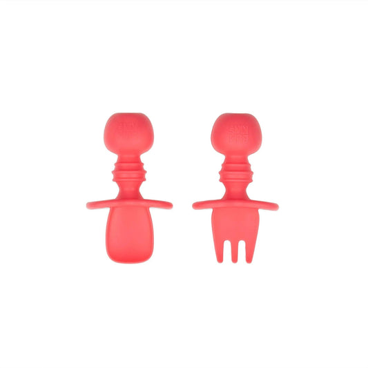 Bumkins Premium | Chewtensils Silicone Baby Spoon and Fork Set – Red Baby