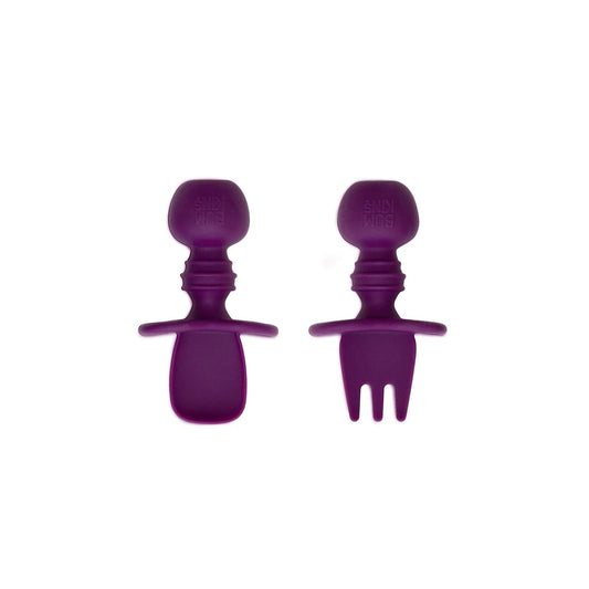 Bumkins Popular | Chewtensils Silicone Baby Spoon and Fork Set - Dark Purple Baby