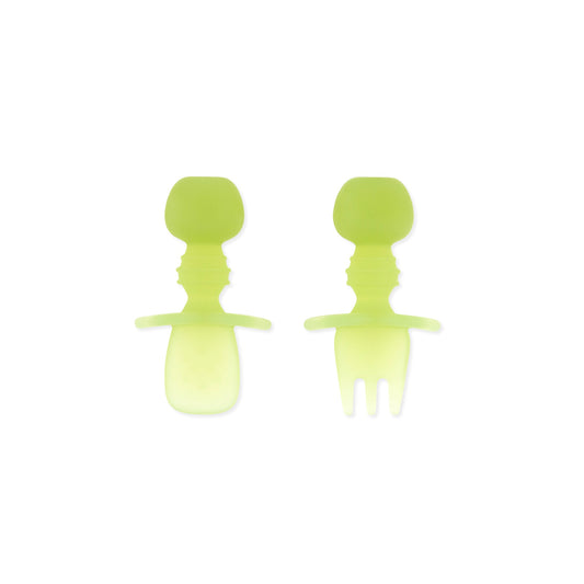 Bumkins Featured | Transparent Green, Food-Safe Silicone Utensils for Babies
