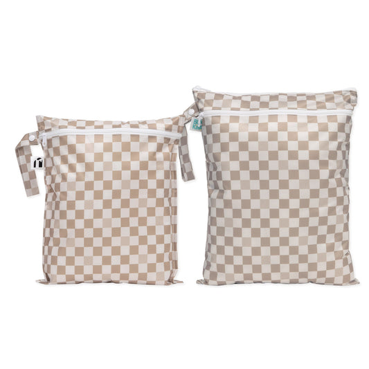 Bumkins Essential | Wet Bag + Wet/Dry Bag Set: Tan Checker | Machine Washable