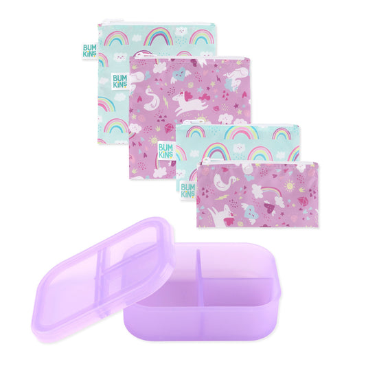 Bumkins Everyday | Lunchbox Legends 6-Piece Set: Unicorns Purple Jelly
